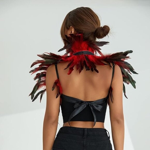 Gothic Shawl Shrug Collar Feather - Picture 3 of 5